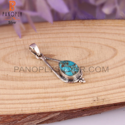 Mojave Copper Turquoise Pear Shape 925 Sterling Silver Pendant
