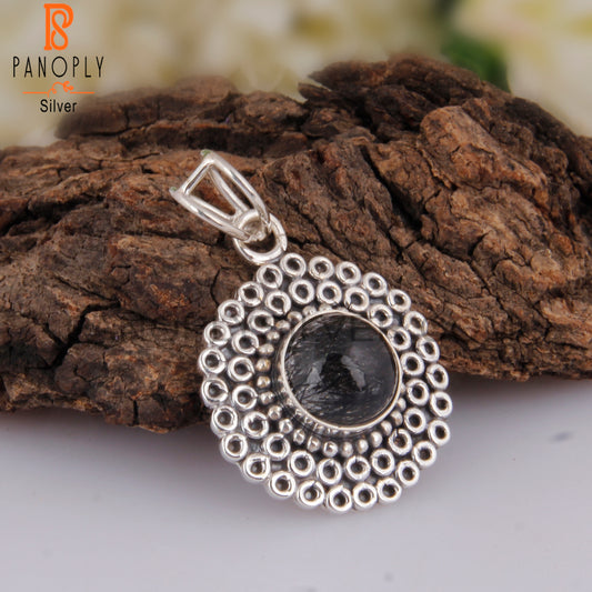 Black Rutile Round Shape 925 Sterling Silver Pendant