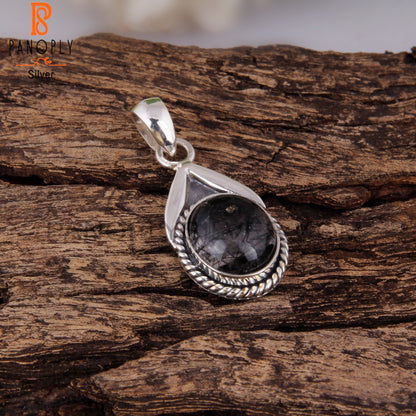 Black Rutile Oval Shape 925 Sterling Silver Pendant