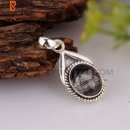 Black Rutile Oval Shape 925 Sterling Silver Pendant