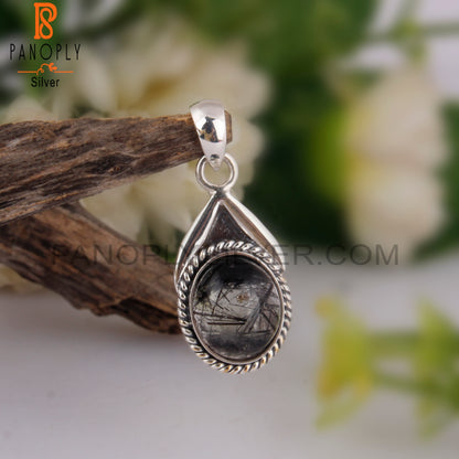 Black Rutile Oval Shape 925 Sterling Silver Pendant