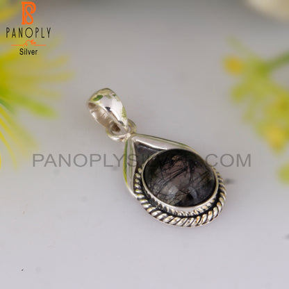 Black Rutile Oval Shape 925 Sterling Silver Pendant