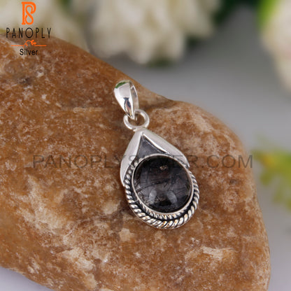 Black Rutile Oval Shape 925 Sterling Silver Pendant