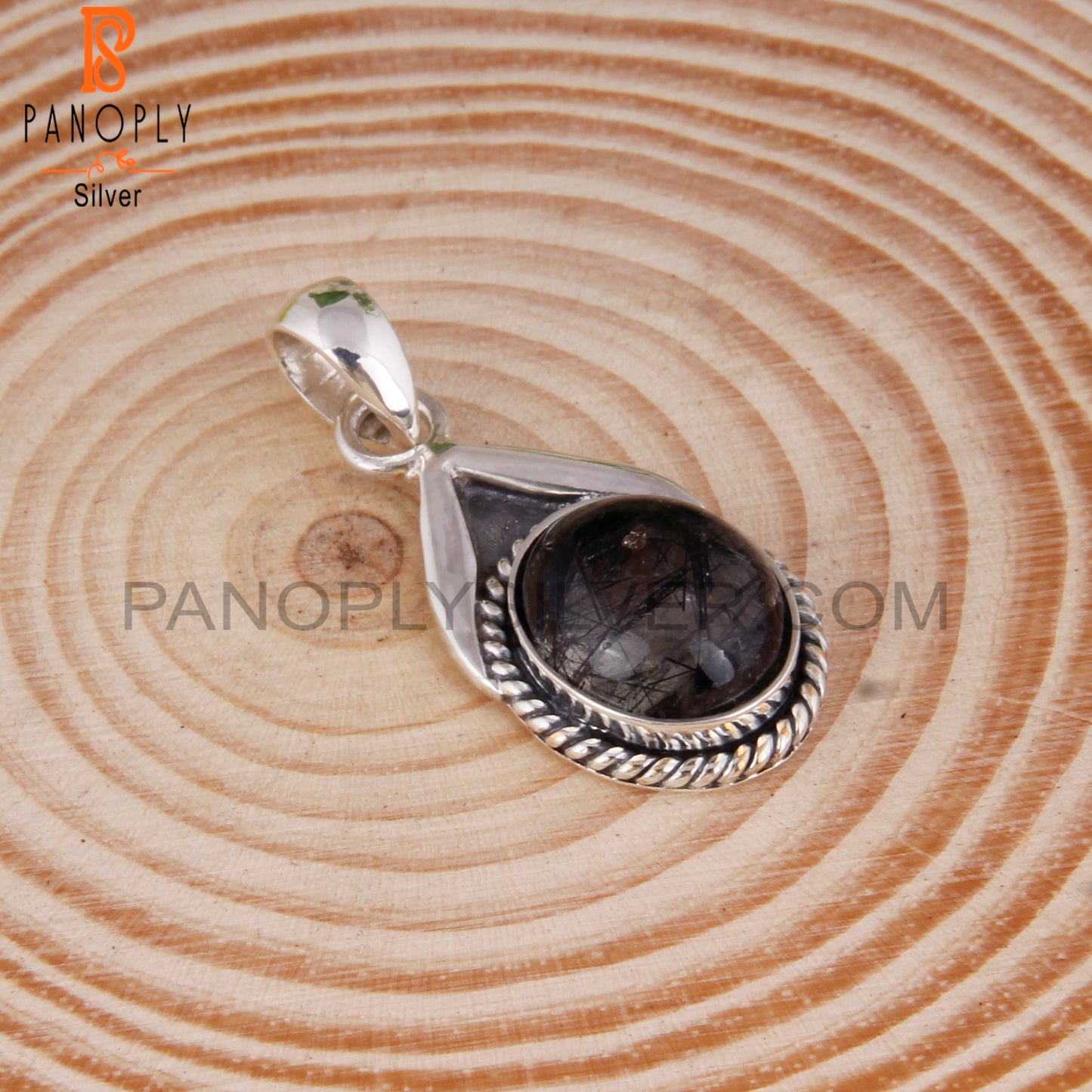 Black Rutile Oval Shape 925 Sterling Silver Pendant