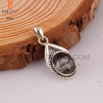 Black Rutile Oval Shape 925 Sterling Silver Pendant