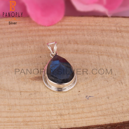 Labradorite Pear Shape Silver Pendant Statement Jewelry