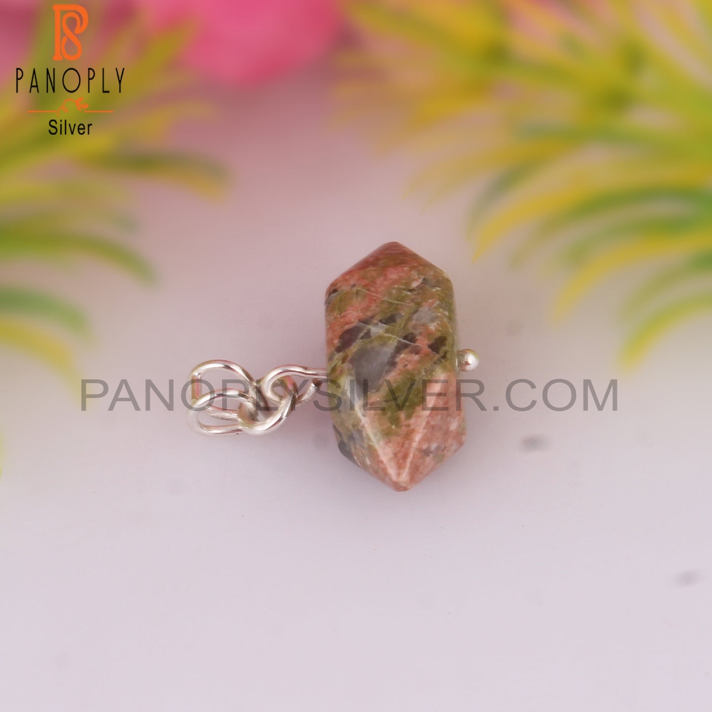 Unakite Pencil Shape 925 Sterling Silver Pendant