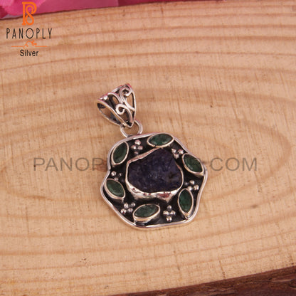Emerald & Tanzanite 925 Sterling Silver Pendant