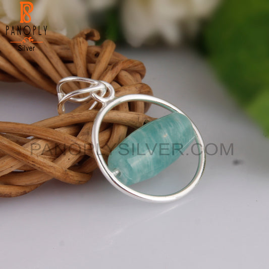 Amazonite Dholki Shape 925 Sterling Silver Pendant