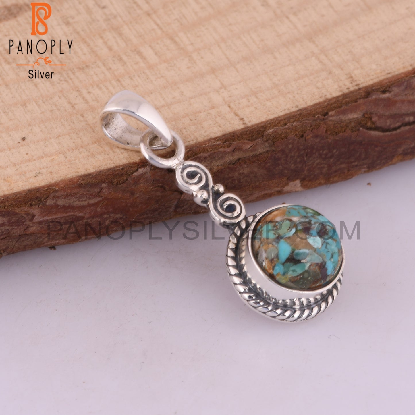Boulder Turquoise Round 925 Sterling Silver Pendant