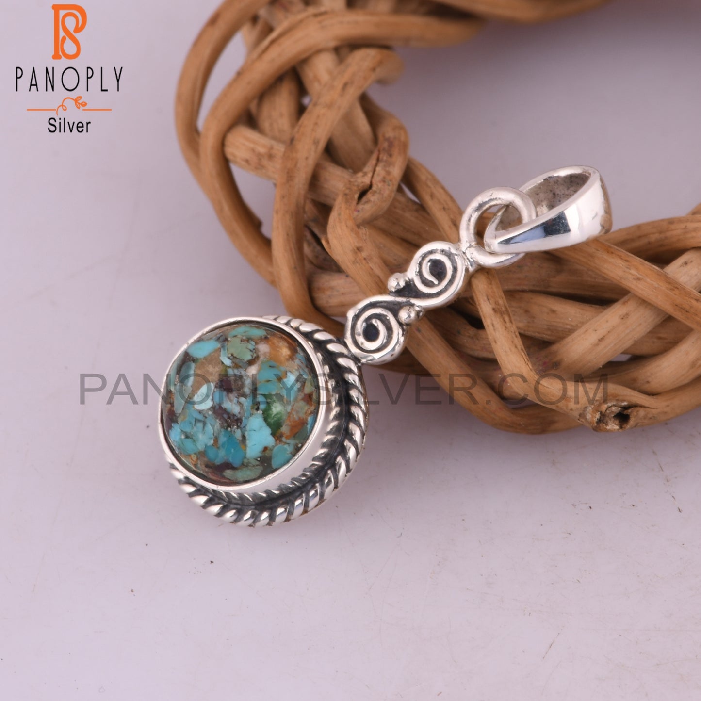 Boulder Turquoise Round 925 Sterling Silver Pendant
