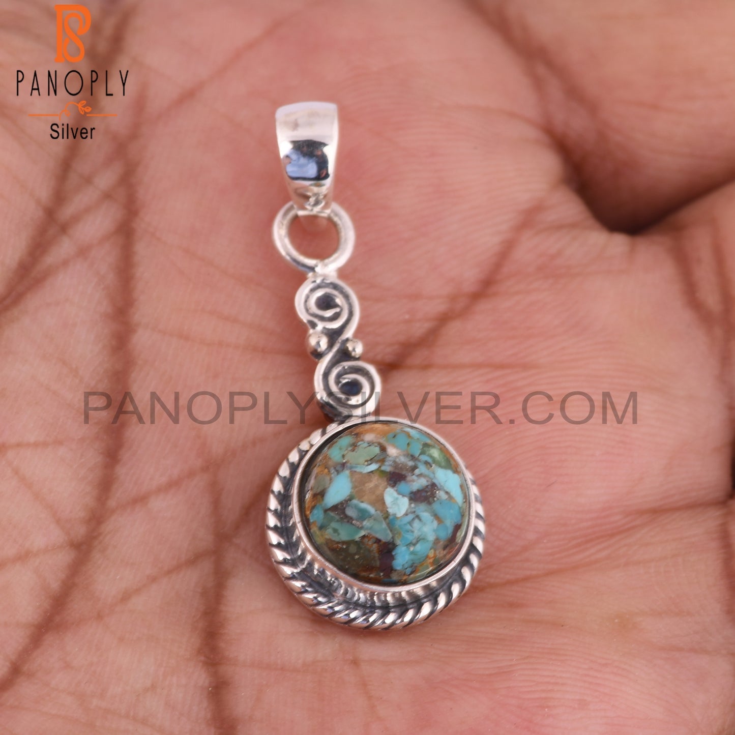 Boulder Turquoise Round 925 Sterling Silver Pendant