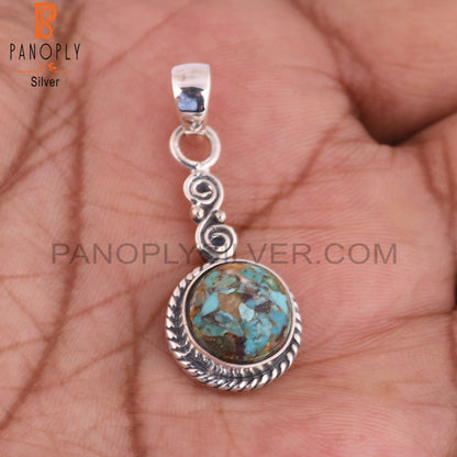 Boulder Turquoise Round 925 Sterling Silver Pendant
