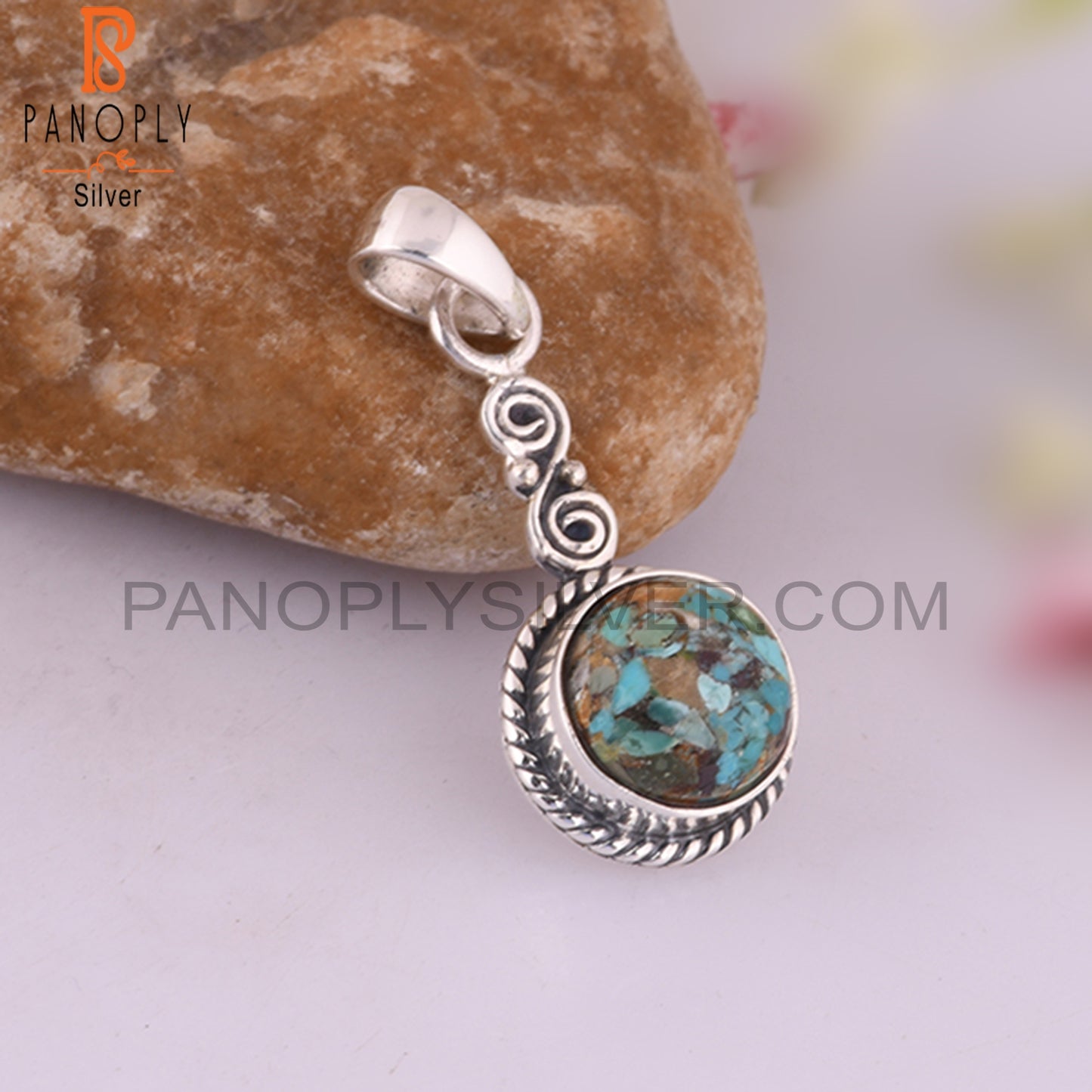 Boulder Turquoise Round 925 Sterling Silver Pendant