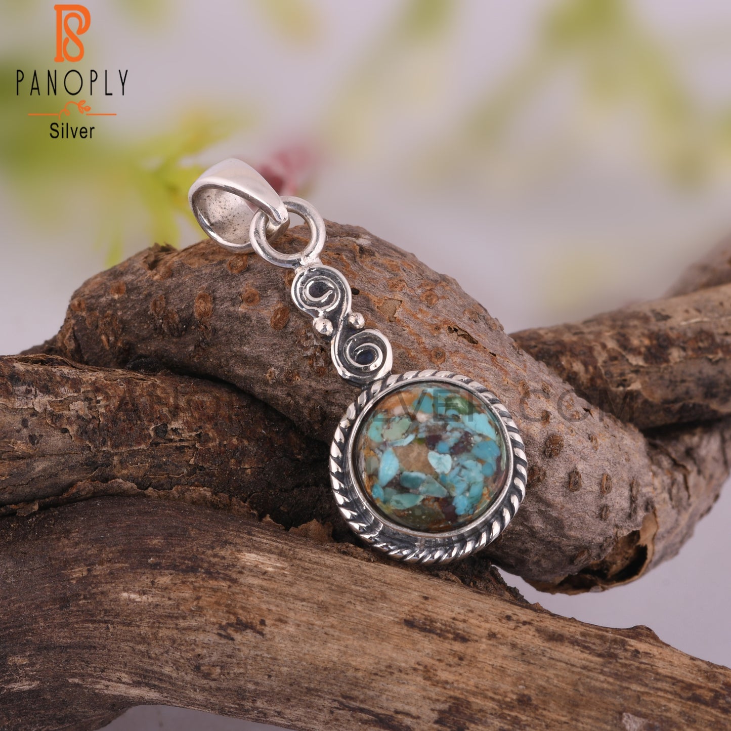 Boulder Turquoise Round 925 Sterling Silver Pendant