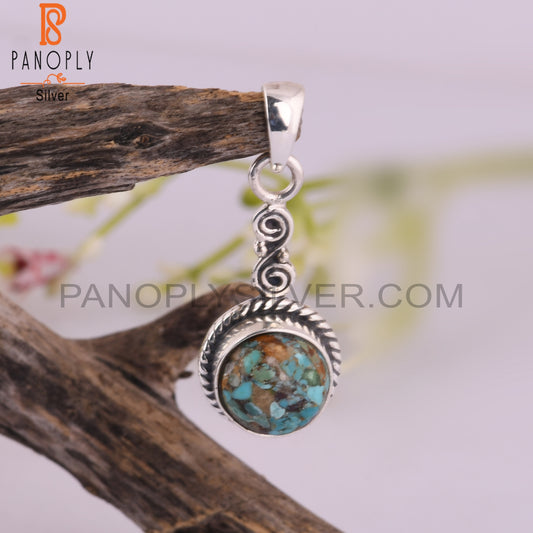 Boulder Turquoise Round 925 Sterling Silver Pendant