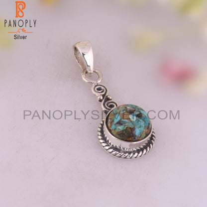 Boulder Turquoise Round 925 Sterling Silver Pendant