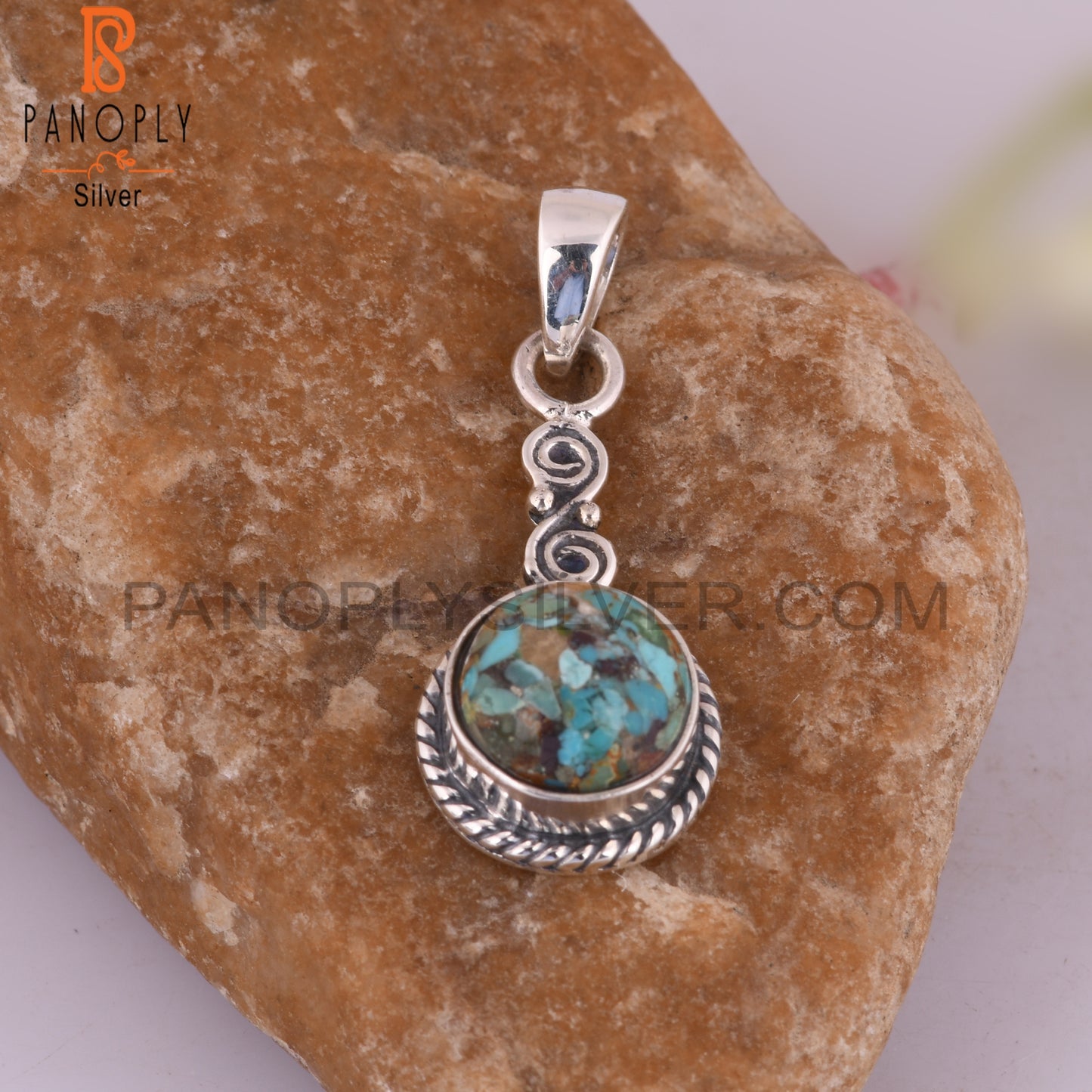 Boulder Turquoise Round 925 Sterling Silver Pendant