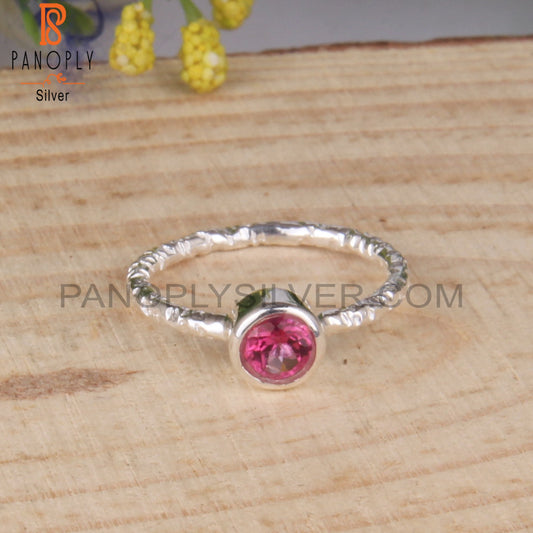 Pink Topaz 925 Sterling Silver Texture Band Ring