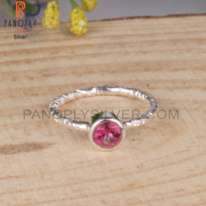 Pink Topaz 925 Sterling Silver Texture Band Ring