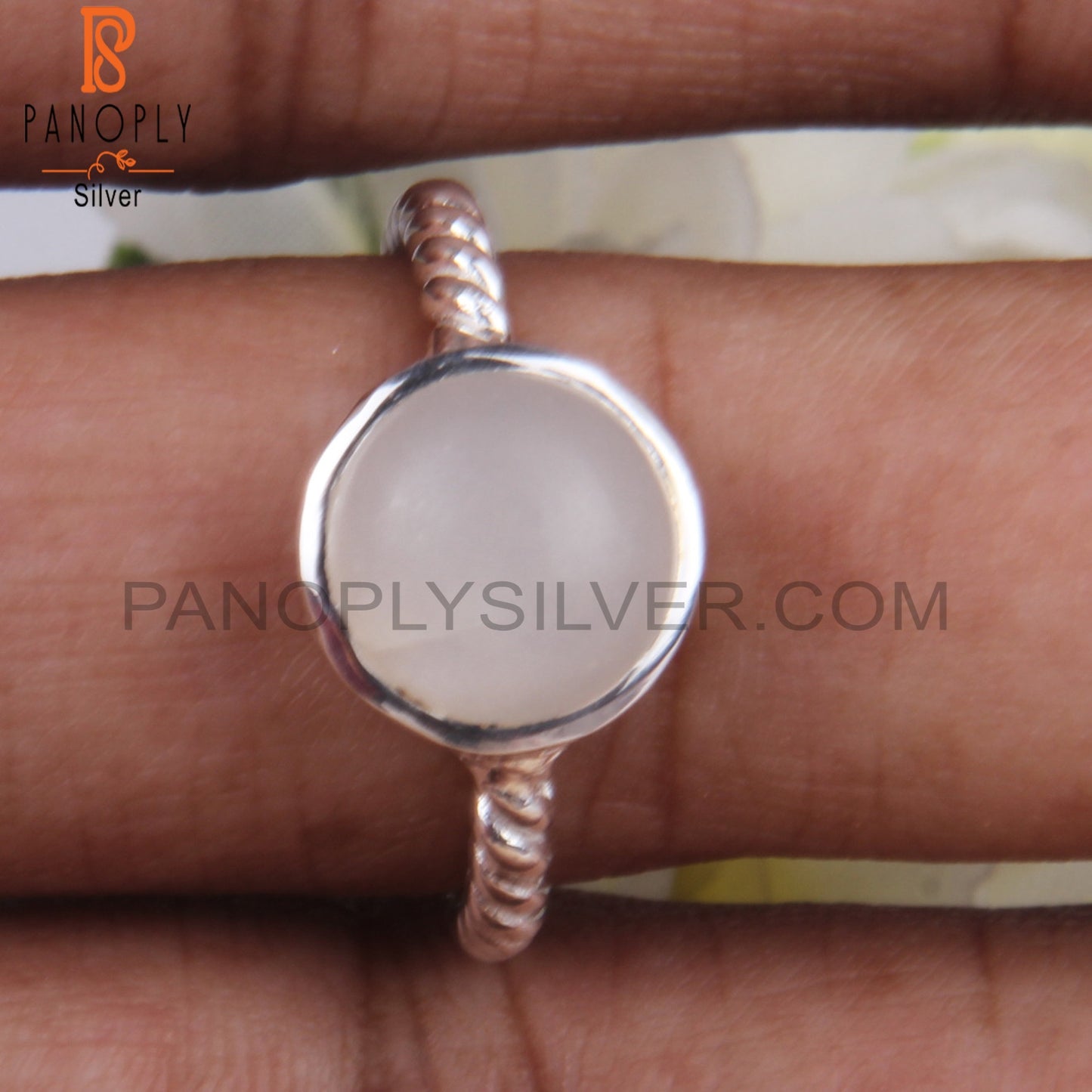 Twist Band White Moonstone 925 Sterling Silver Ring
