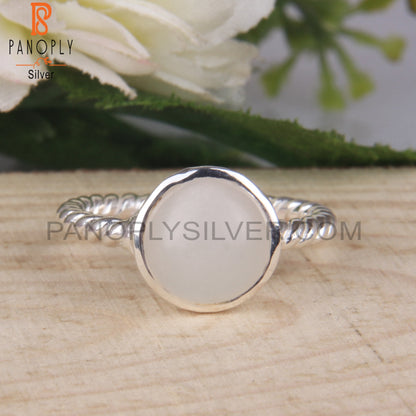 Twist Band White Moonstone 925 Sterling Silver Ring