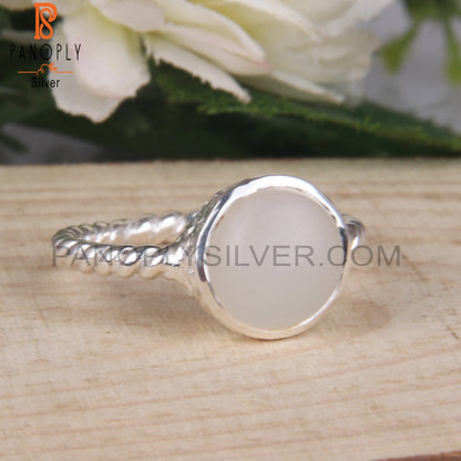 Twist Band White Moonstone 925 Sterling Silver Ring