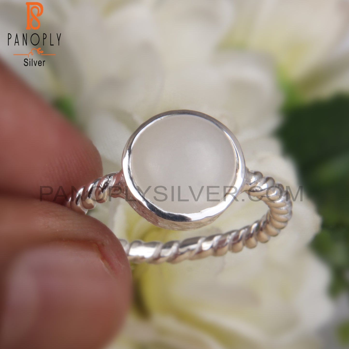 Twist Band White Moonstone 925 Sterling Silver Ring