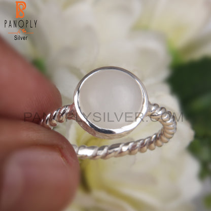Twist Band White Moonstone 925 Sterling Silver Ring