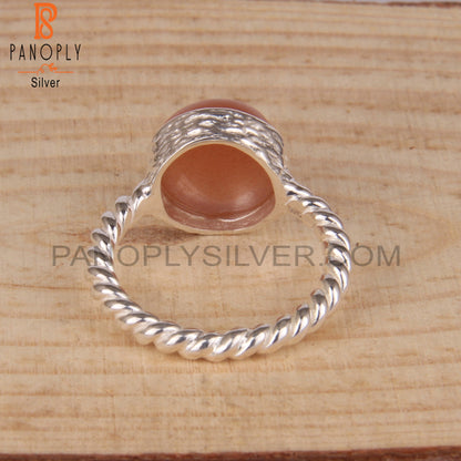 Peach Moonstone 925 Sterling Silver Engagement Ring