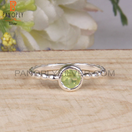 Classic Peridot Round 925 Sterling Silver Cute Ring