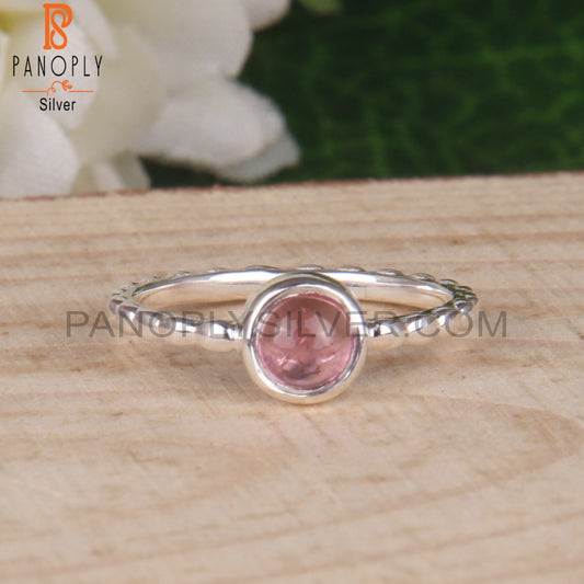 Pink Tourmaline Round 925 Sterling Silver Statement Ring