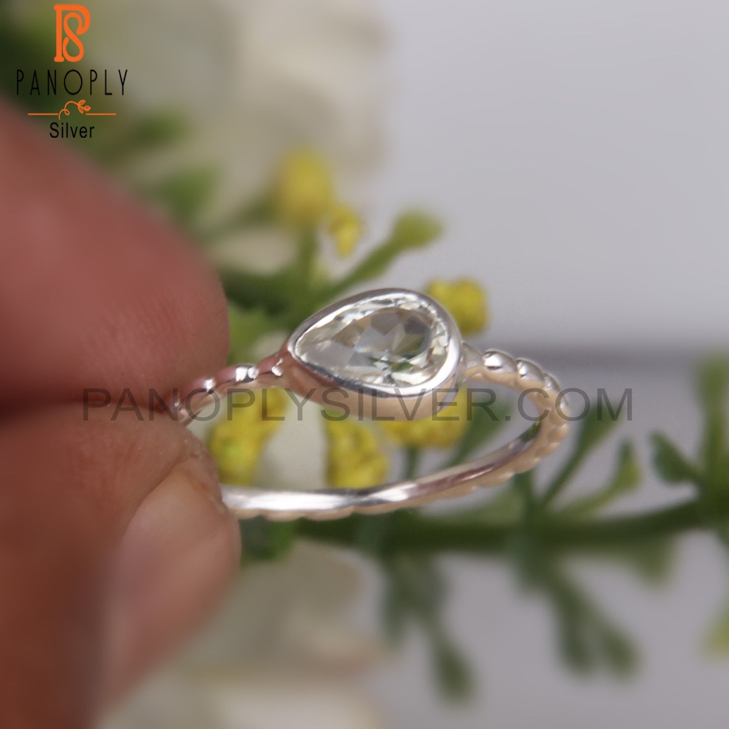 Pear 925 Sterling Silver Green Amethyst Ring