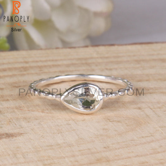 Pear 925 Sterling Silver Green Amethyst Ring