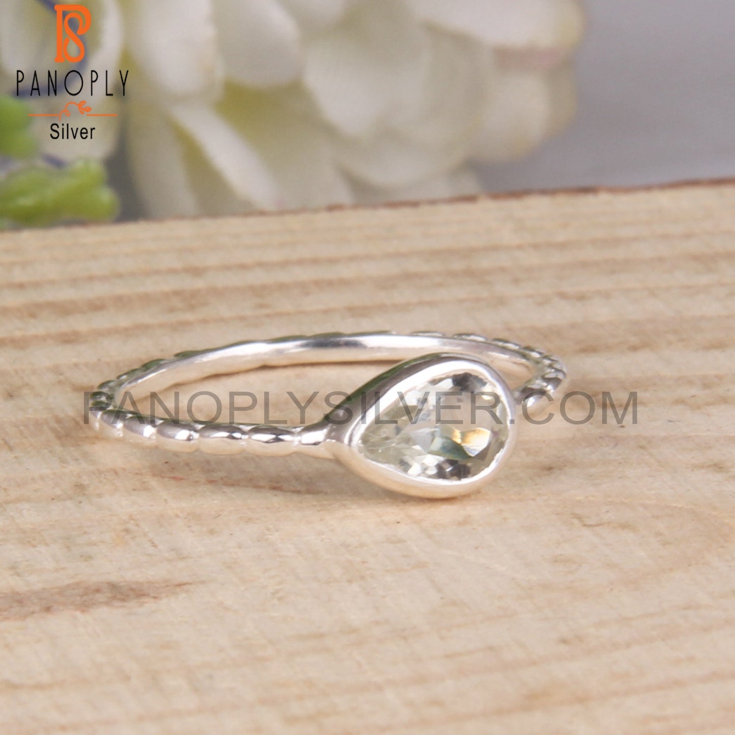 Pear 925 Sterling Silver Green Amethyst Ring