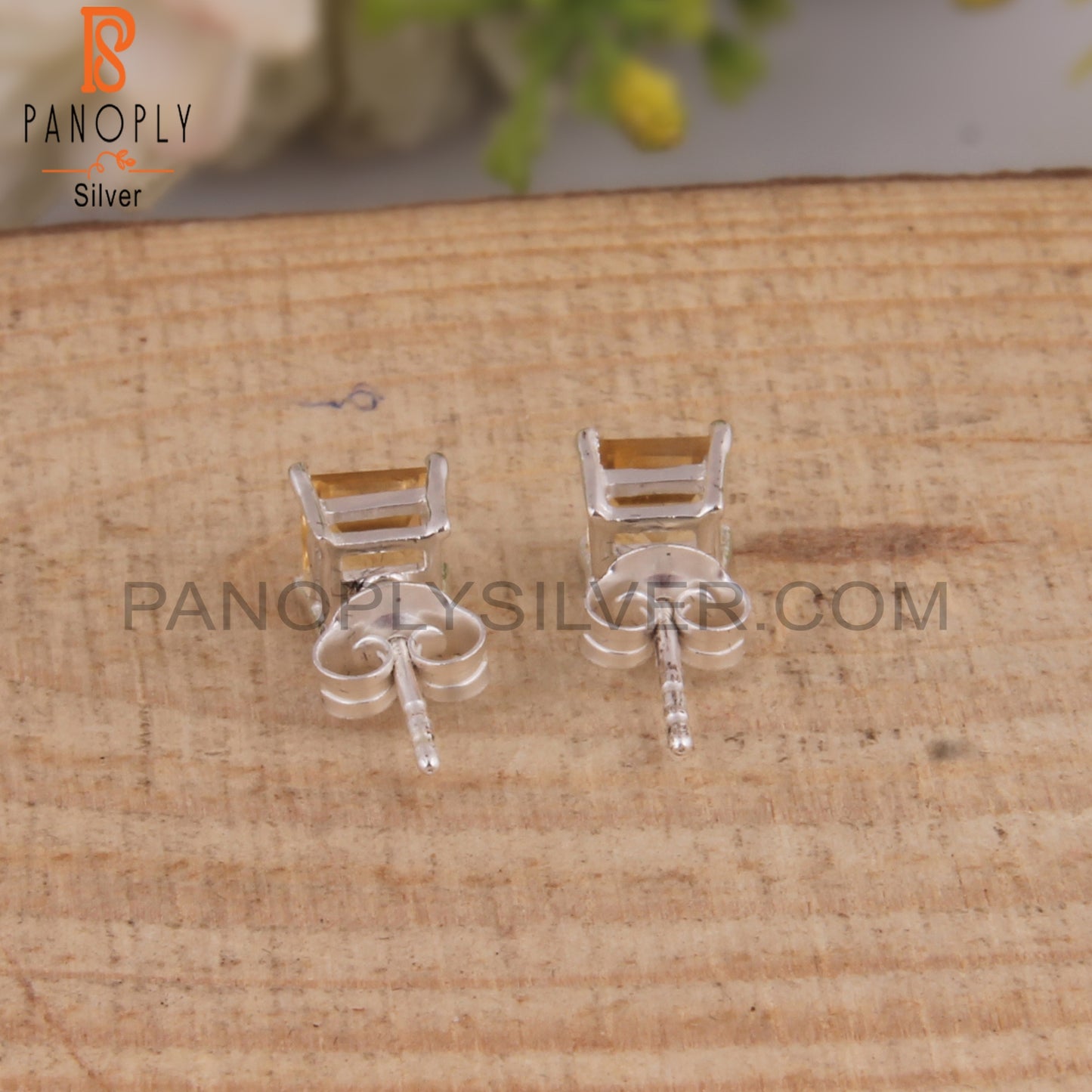 Citrine Square Shape 925 Sterling Silver Studs Earrings