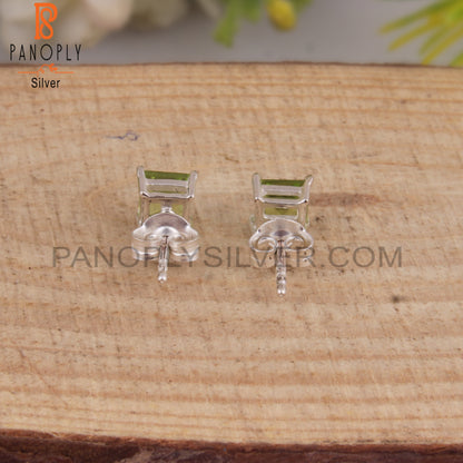 Peridot Square Shape 925 Sterling Silver Studs Earrings