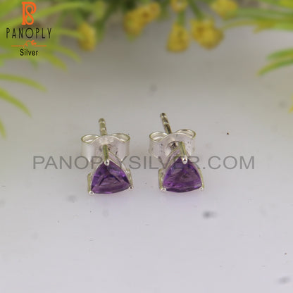 Amethyst Trillion 925 Silver Earrings For Christmas