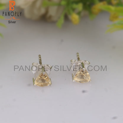 Citrine Trillion Shape 925 Sterling Silver Studs Earrings