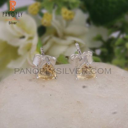 Citrine Trillion Shape 925 Sterling Silver Studs Earrings