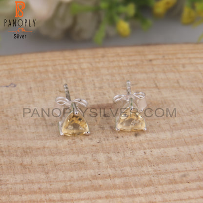 Citrine Trillion Shape 925 Sterling Silver Studs Earrings