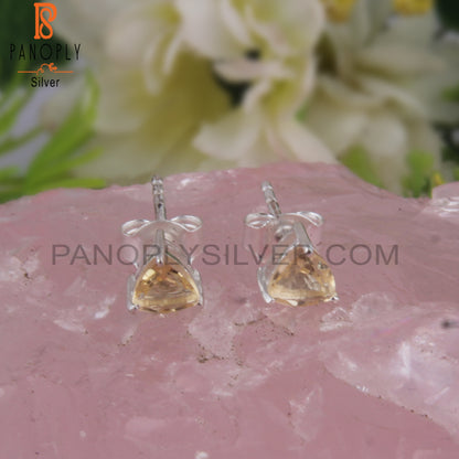 Citrine Trillion Shape 925 Sterling Silver Studs Earrings