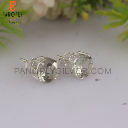 Green Amethyst Round Shape 925 Sterling Silver Studs Earrings