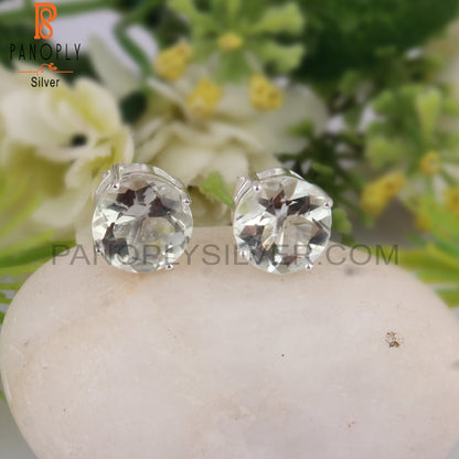 Green Amethyst Round Shape 925 Sterling Silver Studs Earrings