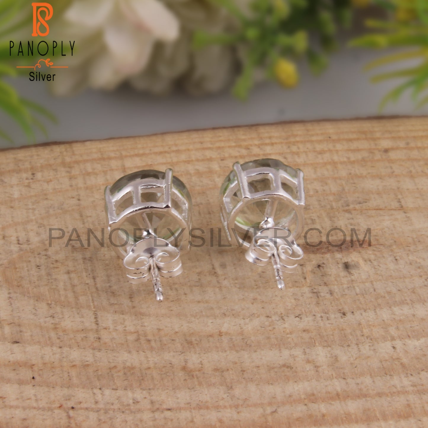 Green Amethyst Round Shape 925 Sterling Silver Studs Earrings