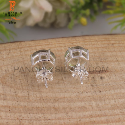 Green Amethyst Round Shape 925 Sterling Silver Studs Earrings