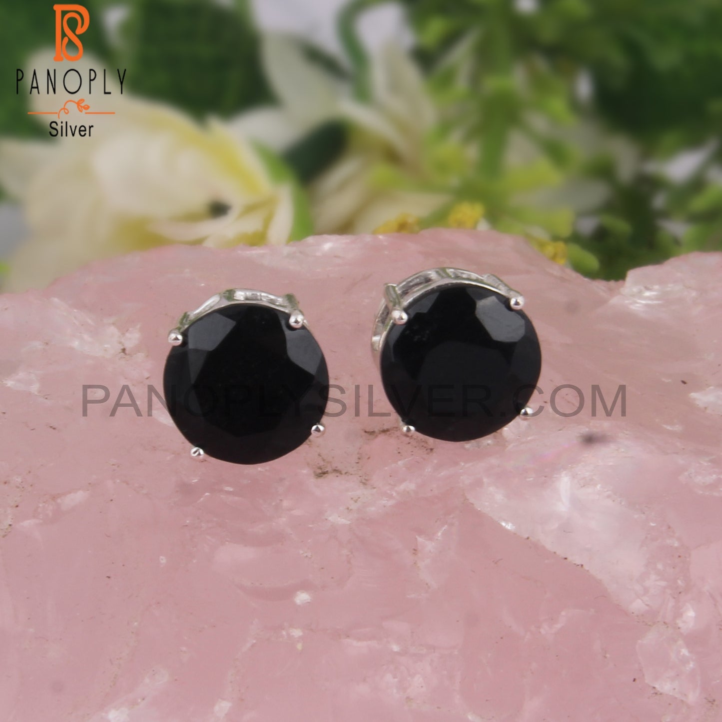 Black Onyx Round Shape 925 Sterling Silver Studs Earrings