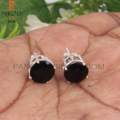 Black Onyx Round Shape 925 Sterling Silver Studs Earrings