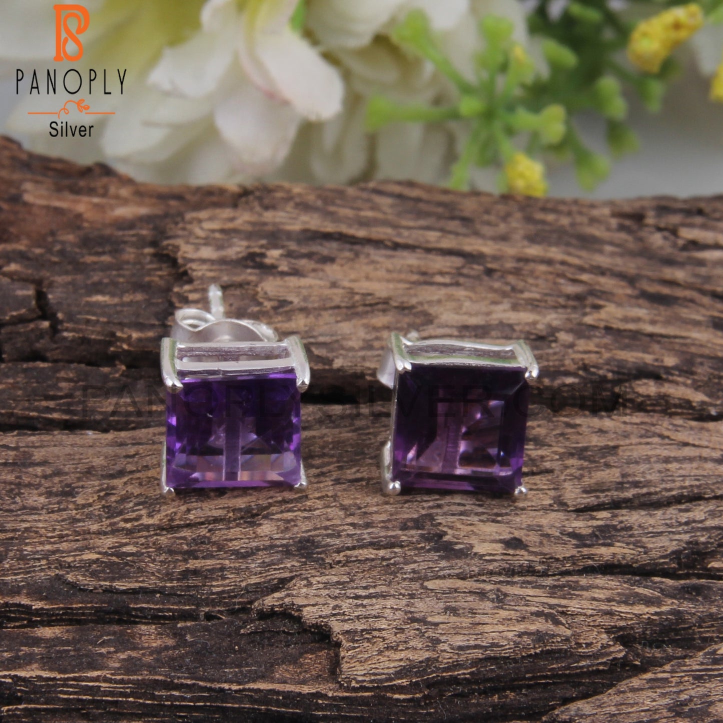 Amethyst Square 925 Sterling Silver Studs Engagement Earrings