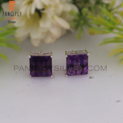 Designer Amethyst Square Shape 925 Silver Studs Earrings